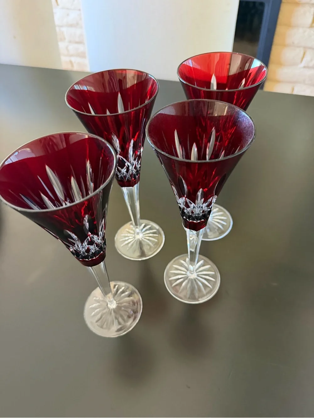 Waterford Rare Ruby Red Lismore Crystal Champagne Flutes